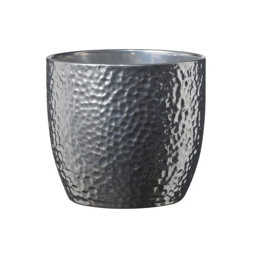 CERAMIC PLANT POT, BOSTON METTALIC SILVER