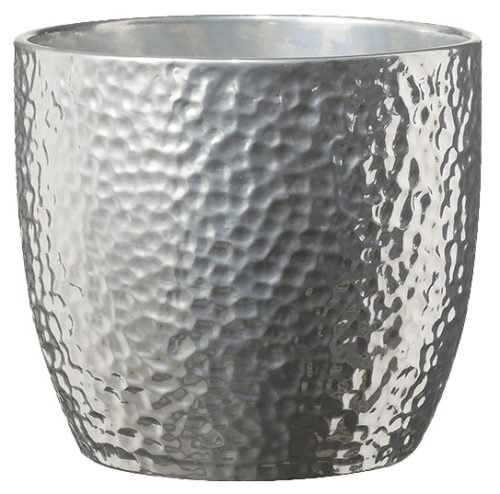 CERAMIC PLANT POT, BOSTON METTALIC SILVER