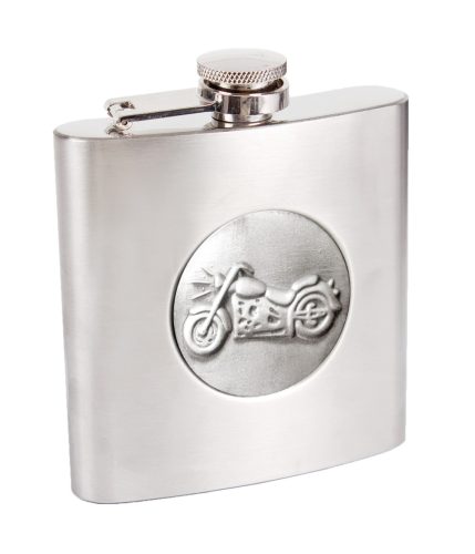 K202107 STAINLESS STEEL HIP FLASK WITH MOTORBICYCLE METAL STICKER