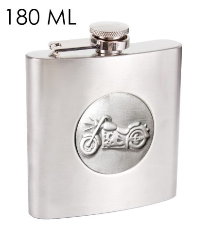 STAINLESS STEEL HIP FLASK WITH MOTORBICYCLE METAL STICKER