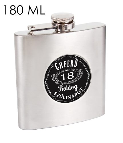 STAINLESS STEEL HIP FLASK WITH CHEERS 18 BOLDOG SZÜLINAPOT LETTERING