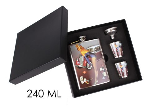 STAINLESS STEEL HIP FLASK GIFT SET IN GIFT BOX, WOMEN, SET OF 4 - HIP FLASK AND 2 CUPS AND FUNNEL