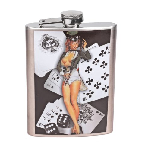 K202305 STAINLESS STEEL HIP FLASK WITH GAMBLING-ROYAL PATTERN