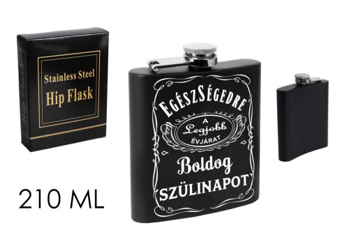 STAINLESS STEEL HIP FLASK WITH EGÉSZSÉGEDRE. - CHEERS LETTERING, BLACK
