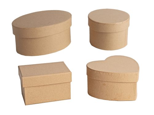 K340374 PAPER GIFT BOX, SET OF 4 DIFFERENT SHAPES, NATURAL