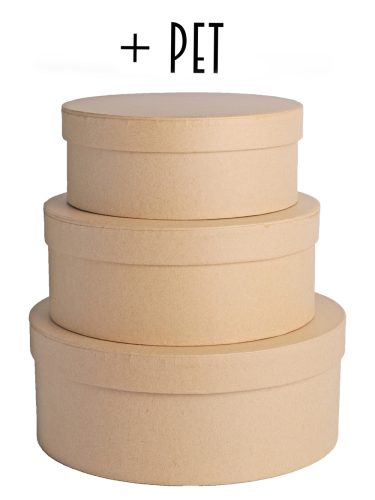 PAPER GIFT BOX WITH PLASTIC PAD, SET OF 3, ROUND SHAPED, NATURAL