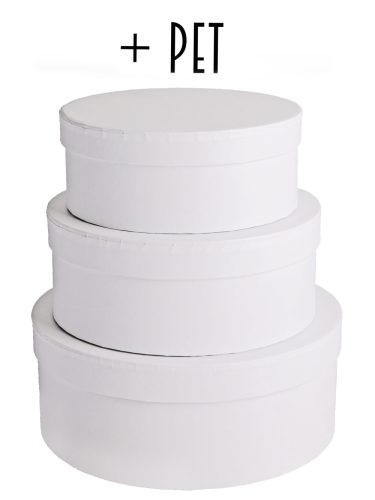 PAPER GIFT BOX WITH PLASTIC PAD, SET OF 3, ROUND SHAPED, WHITE