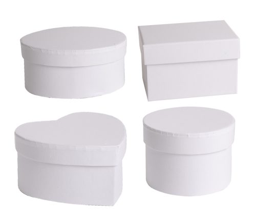 K391192 PAPER GIFT BOX, SET OF 4 DIFFERENT SHAPES, MATTE WHITE