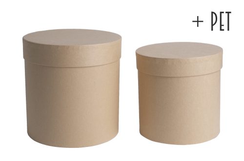 PAPER GIFT BOX WITH PLASTIC PAD, SET OF 2, ROUND SHAPED, NATURAL