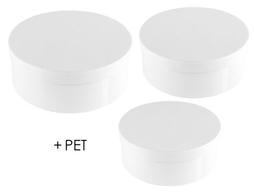 PAPÍRDOBOZ SZETT MŰANYAG BETÉTTEL, 3 DARABOS, KEREK ALAKÚ, BRIGHT WHITE