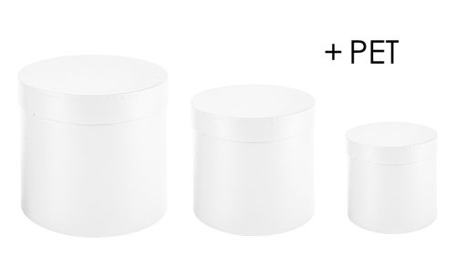 PAPÍRDOBOZ SZETT MŰANYAG BETÉTTEL, 3 DARABOS, KEREK ALAKÚ, BRIGHT WHITE