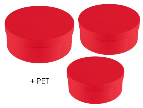 PAPÍRDOBOZ SZETT MŰANYAG BETÉTTEL, 3 DARABOS, KEREK ALAKÚ, KISS RED