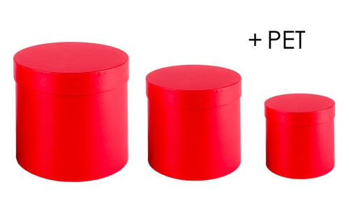 PAPÍRDOBOZ SZETT MŰANYAG BETÉTTEL, 3 DARABOS, KEREK ALAKÚ, KISS RED