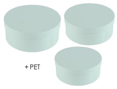 PAPÍRDOBOZ SZETT MŰANYAG BETÉTTEL, 3 DARABOS, KEREK ALAKÚ, MISTIC GREY