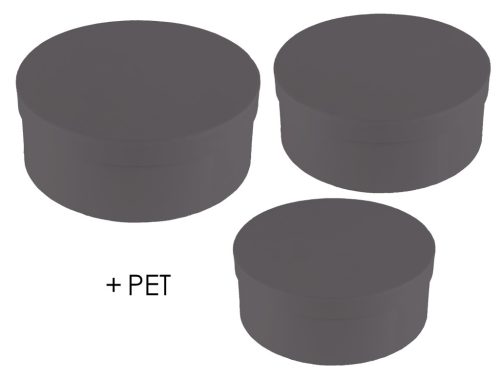 PAPÍRDOBOZ SZETT MŰANYAG BETÉTTEL, 3 DARABOS, KEREK ALAKÚ, GRANITE GREY