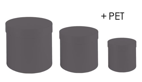 PAPÍRDOBOZ SZETT MŰANYAG BETÉTTEL, 3 DARABOS, KEREK ALAKÚ, GRANITE GREY