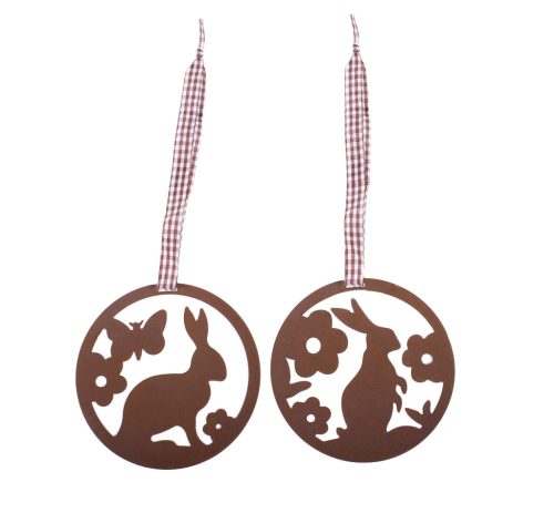 METAL DECORATION ROUND WITH HANDLE SET OF 2   BROWN