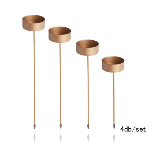 TEA LIGHT HOLDER ON STICKS 4 PC MAT GOLD