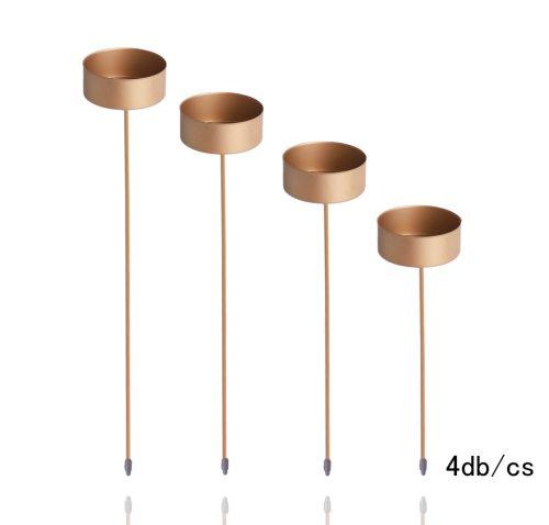 TEA LIGHT HOLDER ON STICKS 4 PC MAT GOLD