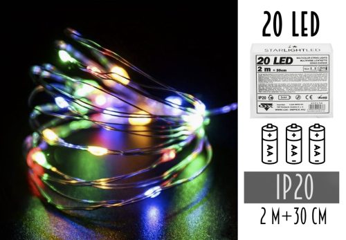 LED WIRE GIRLAND WITHOUT 2AA BATTERY, 20 LED COLORFUL