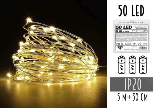 LED WIRE GIRLAND WITHOUT 3AA BATTERY, 50 LED WARM LIGHT