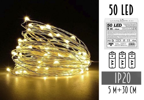 LED WIRE GIRLAND WITHOUT 3AA BATTERY, 50 LED WARM LIGHT