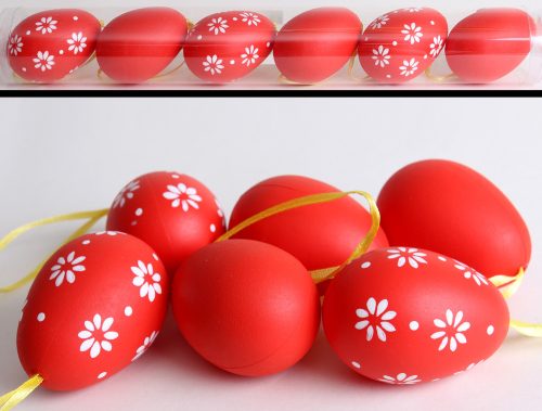 PVC EGG SET OF 6 RED WITH WHITE FLOWERS