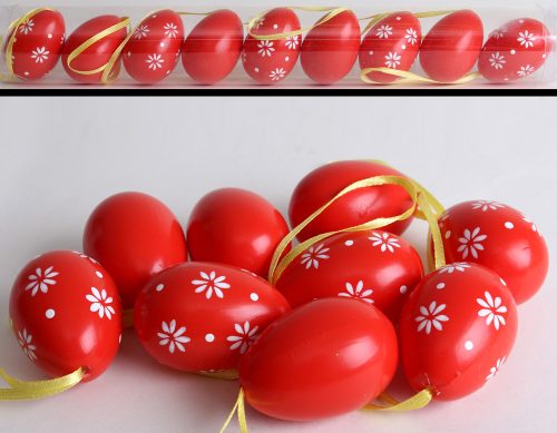 PVC EGG SET OF 9 RED WITH WHITE FLOWERS