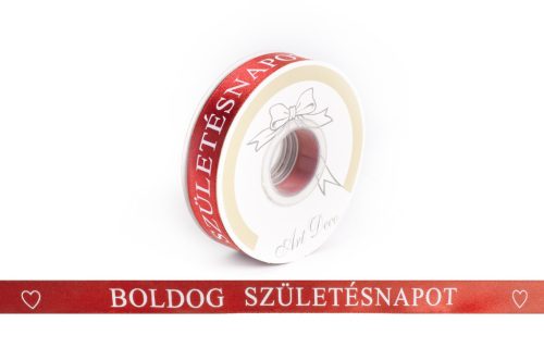 SATIN RIBBON, BOLDOG SZÜLETÉSNAPOT LETTERING RED