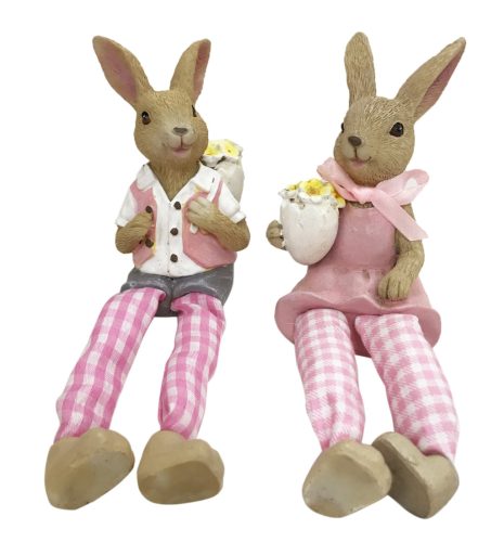 POLIREZIN RABBIT BOY OR GIRL WITH DANGLING STRING FEET, PINK