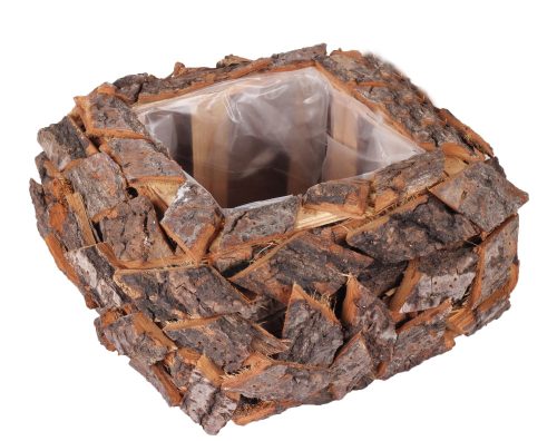 K472455 PLANT POT SQUARE WITH PINE BARK BROWN