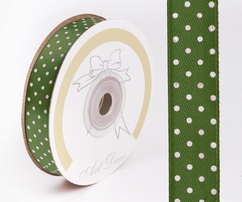 SATIN RIBBON, DOTTED OILGREEN EEN