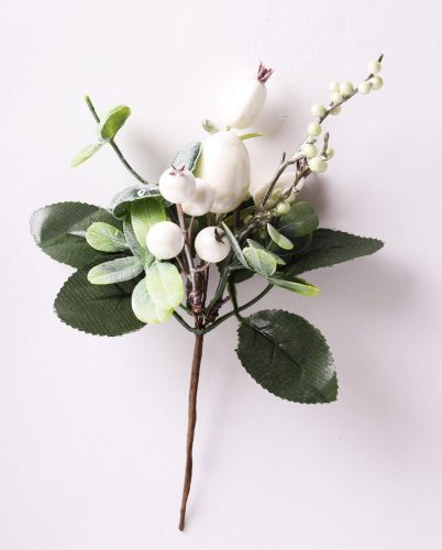 ARTIFICIAL FLOWER EASTER EGGS PICK WITH BERRIES AND CONE, WHITE