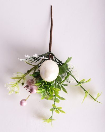 ARTIFICIAL FLOWER EASTER EGGS PICK WITH BERRIES, CREAM/PINK