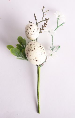 ARTIFICIAL FLOWER EASTER EGGS PICK, SPRAY CREAM