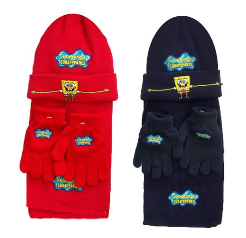 LICENSE KIDS WINTER HAT, SCARF AND GLOVES SET, SPONGEBOB, RED