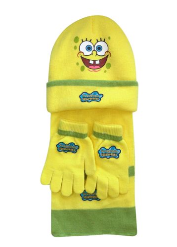 LICENSE KIDS WINTER HAT, SCARF AND GLOVES SET, SPONGEBOB, YELLOW