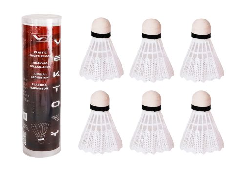 K730136 SHUTTLECOCK IN PAPER BOX, SET OF 6, WHITE HEAD AND WHITE NYLON SKIRT