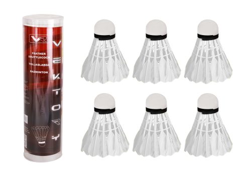 K730139 SHUTTLECOCK IN PVC TUBE, SET OF 6, WHITE HEAD AND FEATHERS SKIRT