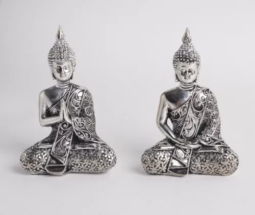 POLIREZIN BUDDHA, LÓTUSZ ÜLÉSBEN, EZÜST