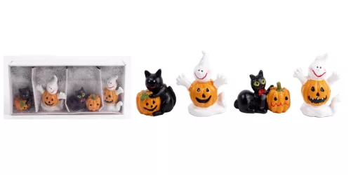 POLIREZIN HALLOWEEN FIGURÁK, 4 DARABOS SZETT, TÖKÖS, MACSKÁS, SZELLEMES,