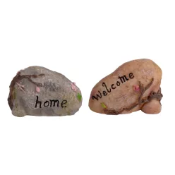   POLIREZIN KÖ, HOME ÉS WELCOME FELIRATTAL, 2 DARABOS SZETT, BARNA SZÜRKE