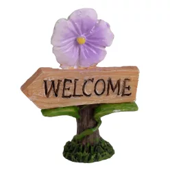 POLIREZIN TÁBLA, WELCOME FELIRATTAL, LILA VIRÁGGAL, BARNA