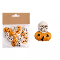   POLIREZIN HALLOWEEN TÖK, KOPONYÁVAL, 6 DARABOS SZETT, ÖNTAPADÓS, NARANCSSÁRGA FEHÉR