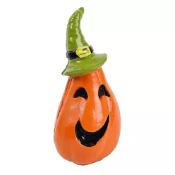   POLIREZIN HALLOWEEN TÖK, ZÖLD BOSZORKÁNY SAPKÁVAL, NARANCSSÁRGA ZÖLD