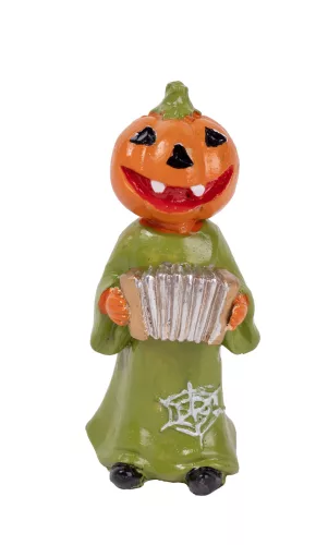 POLIREZIN HALLOWEEN TÖK, ZÖLD RUHÁBAN, HARMÓNIKÁVAL, ZÖLD NARANCSSÁRGA