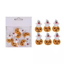   POLIREZIN HALLOWEEN TÖK, SZELLEMMEL, 6 DARABOS SZETT, ÖNTAPADÓS, FEHÉR NARANCSSÁRGA
