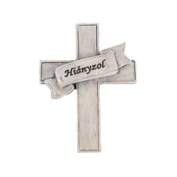 POLIREZIN KERESZT, SZALAGGAL, HIÁNYZOL FELIRAT, SZÜRKE