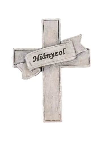POLIREZIN KERESZT, SZALAGGAL, HIÁNYZOL FELIRAT, SZÜRKE
