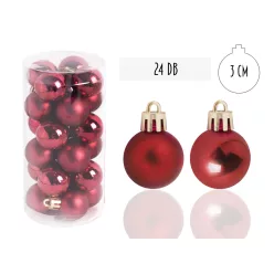   KARÁCSONYI DÍSZ, GÖMB, SZETTBEN, PVC DOBOZBAN, 24 DARABOS, PIROS